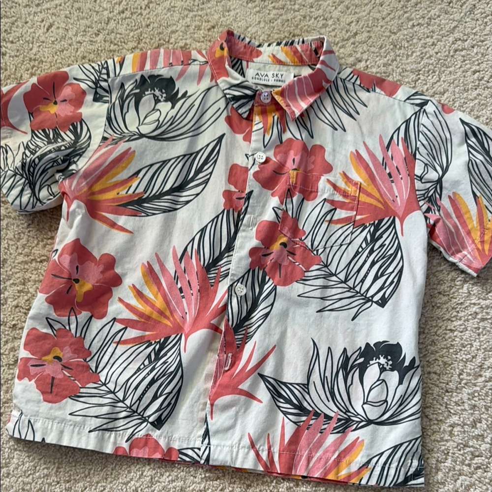 Ava Sky Red and Pink Button Down Shirt Tropical Style